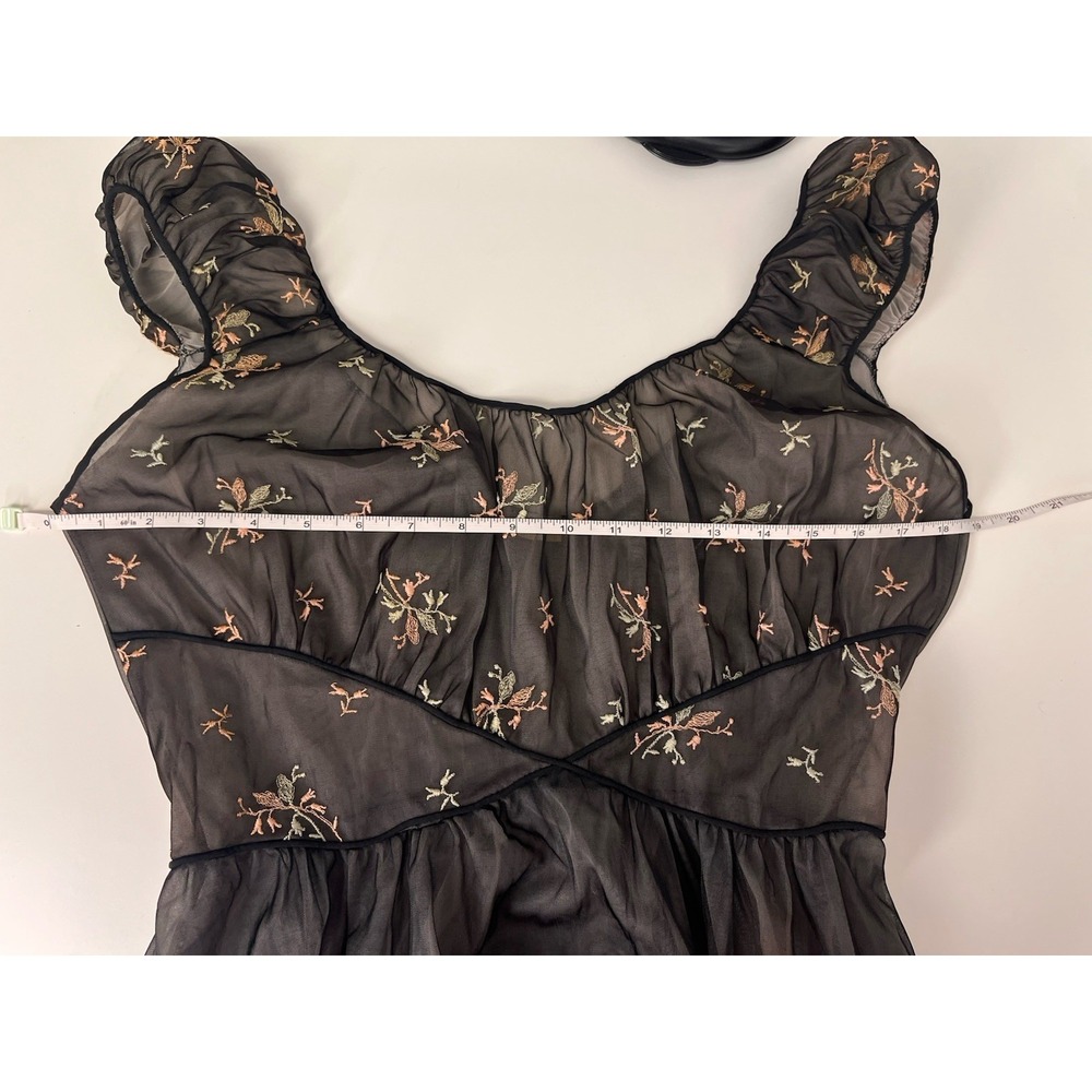 Vintage Sheer Nightgown Black Blush 38 Embroidered 50s Cinderella Full Floral - Picture 10 of 13